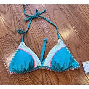 NWT Hobie Lined Padded Wireless String  Triangle Bikini Top Aqua Pink Size Large